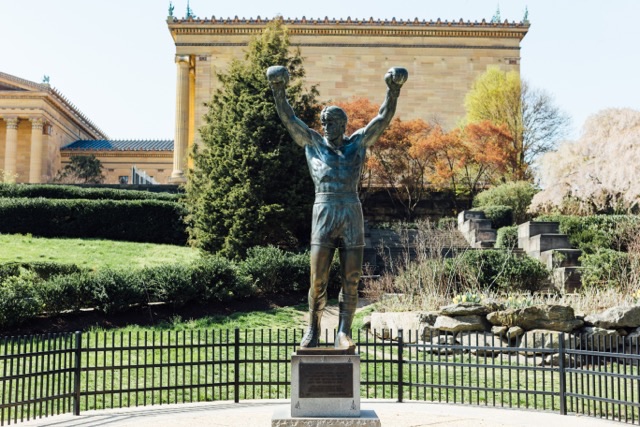 Rocky Statue at the Philadelphia Museum of Art Rocky Balboa statue with arms raised in victory in front of the Philadelphia Museum of Art