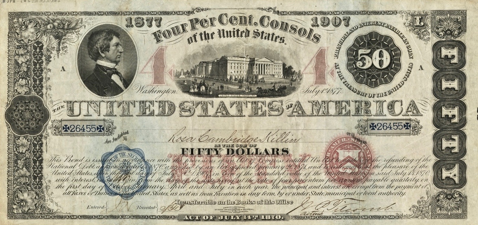 U.S. Treasury Bond and Treasury Yields Historic U.S. Treasury bond representing Treasury yields and interest rates